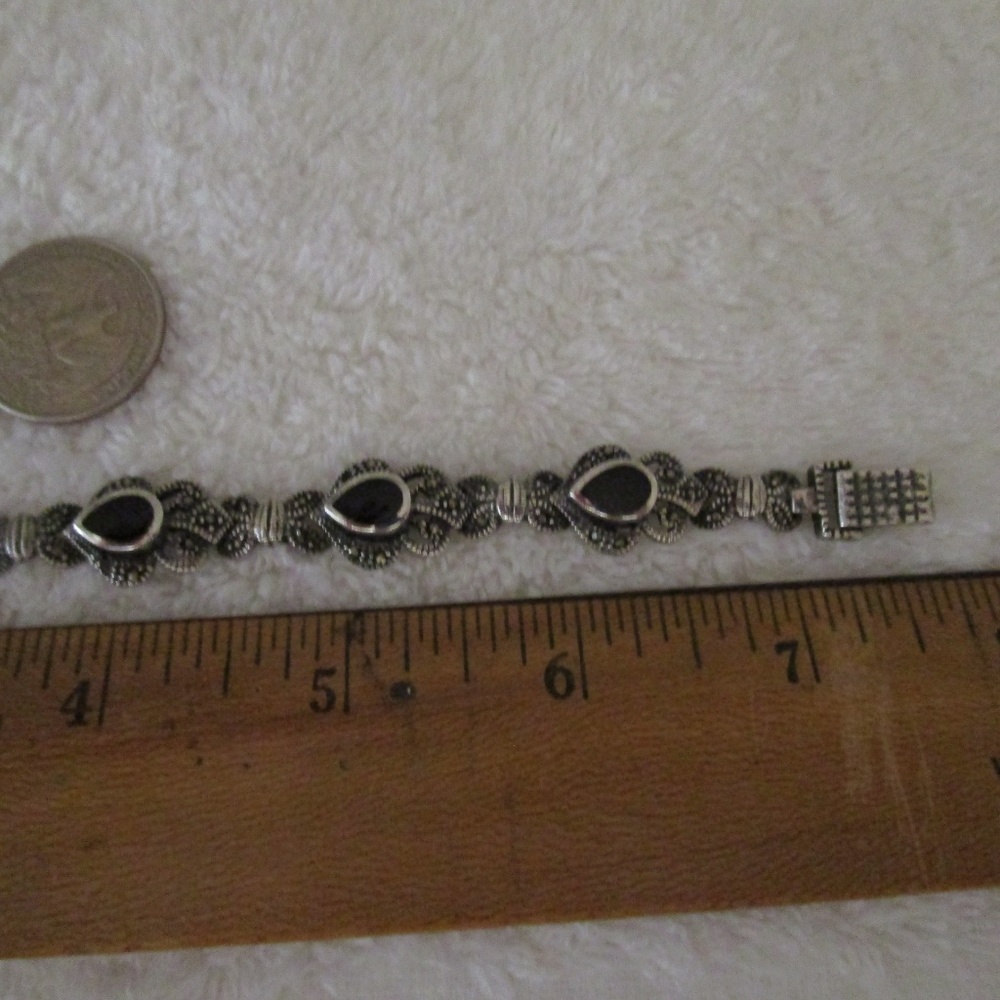 Vtg Sterling Silver Onyx and Marcastites Bracelet - Picture 3 of 6